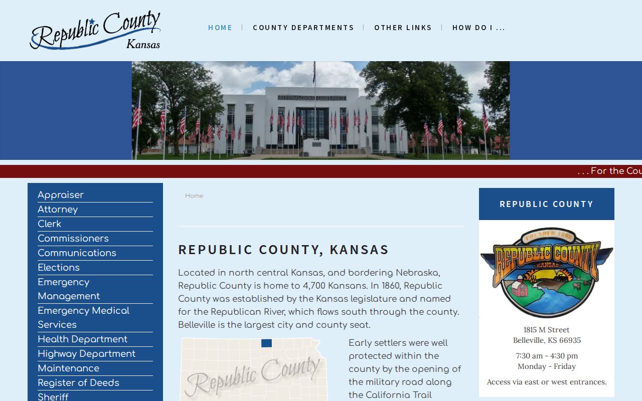 Republic County court docket courthouse and county information