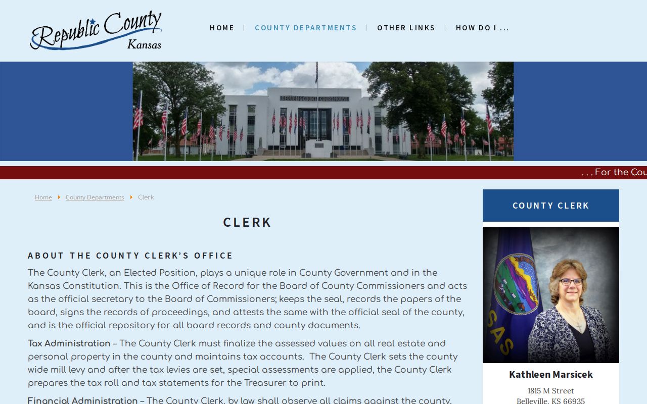 Republic County clerk information used to distinguish county and court offices for Scandia