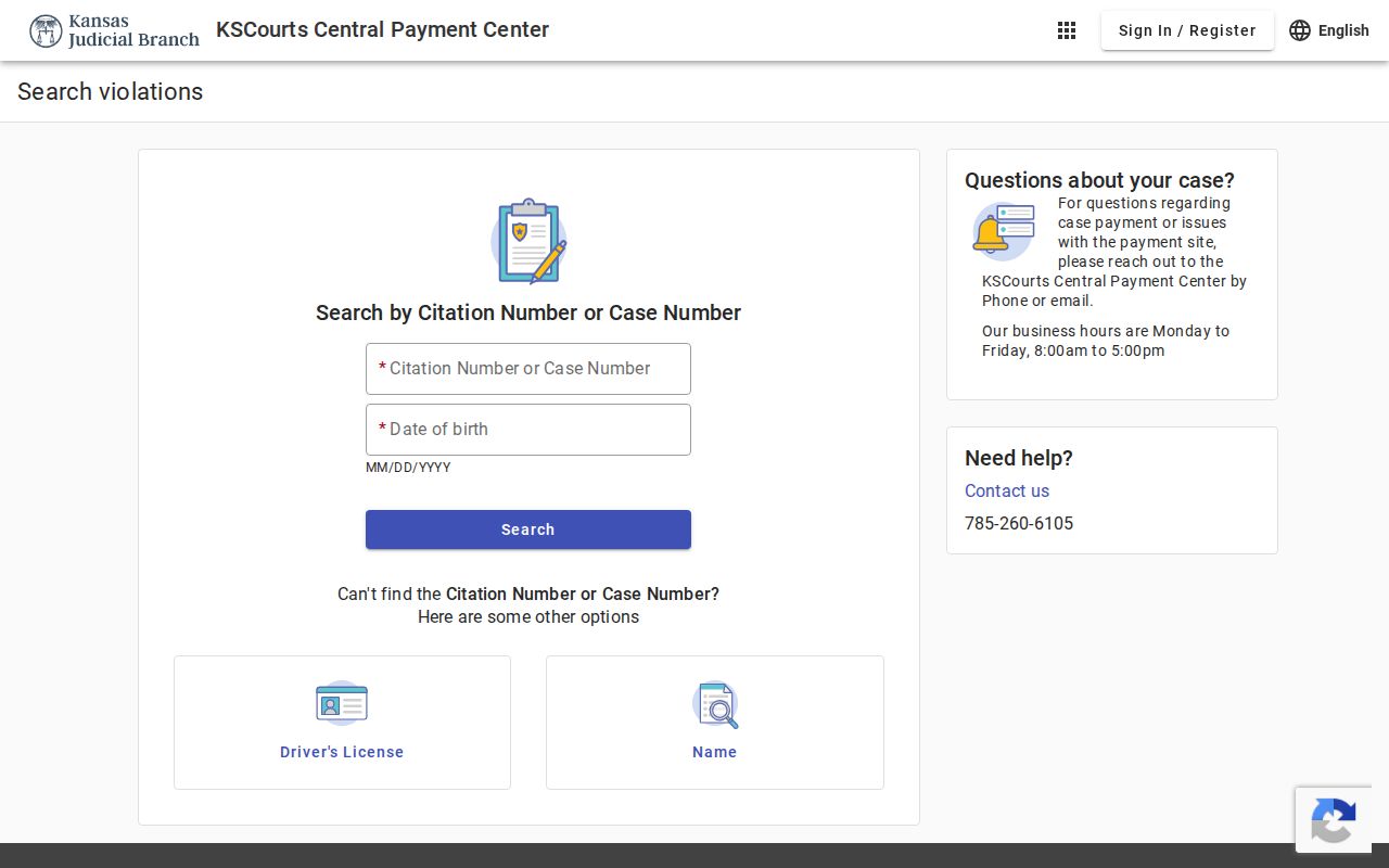 Kansas Central Payment Center traffic citation search